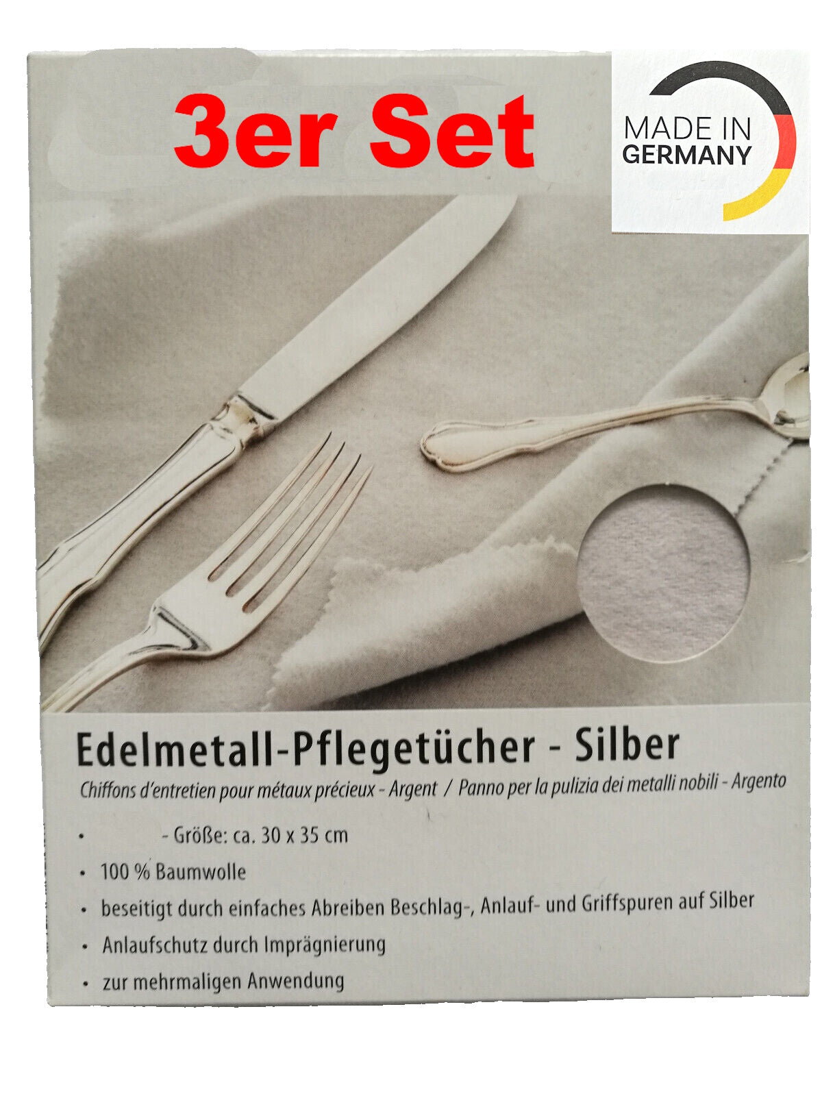3er Pack Pflegetuch Pflegetücher Gold Silber Kupfer Messing Schmuck Poliertuch 30x35cm