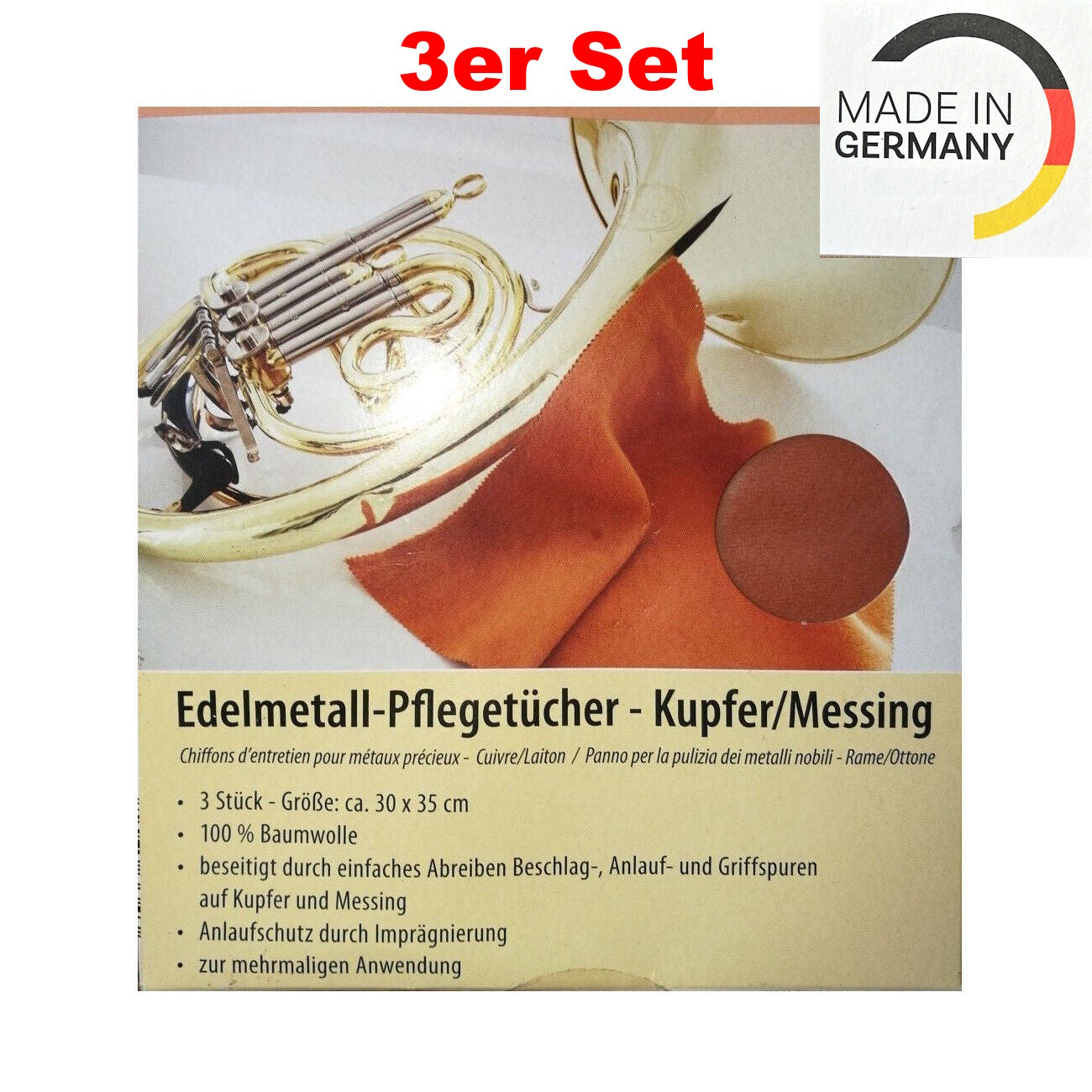 3er Pack Pflegetuch Pflegetücher Gold Silber Kupfer Messing Schmuck Poliertuch 30x35cm